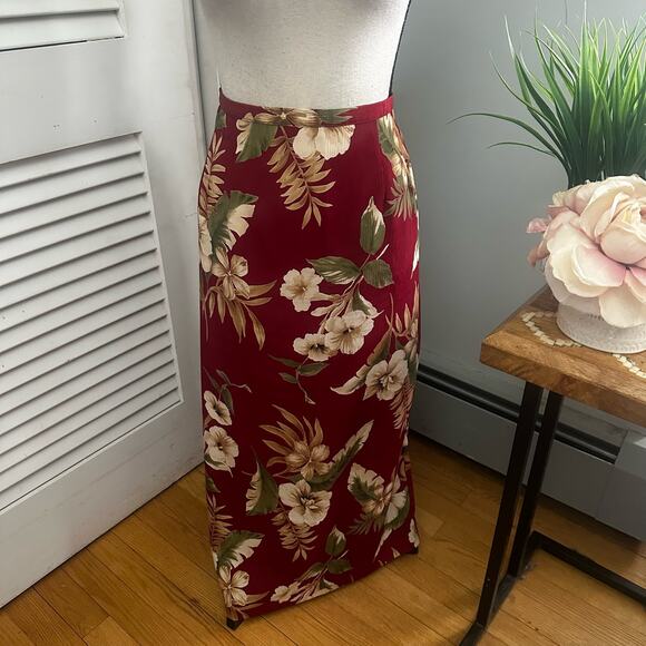 Vintage ALFRED DUNNER Womens Red Floral Tropical Retro Summer Midi Modest 16 - Picture 1 of 9